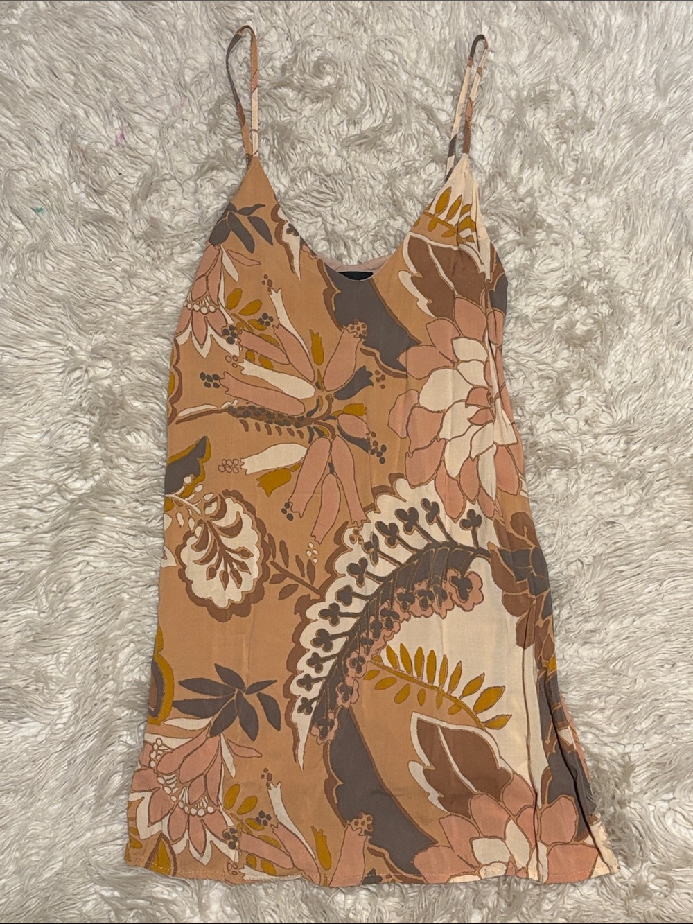 Vici Floral mini Dress in Peach, Tan & Mustard